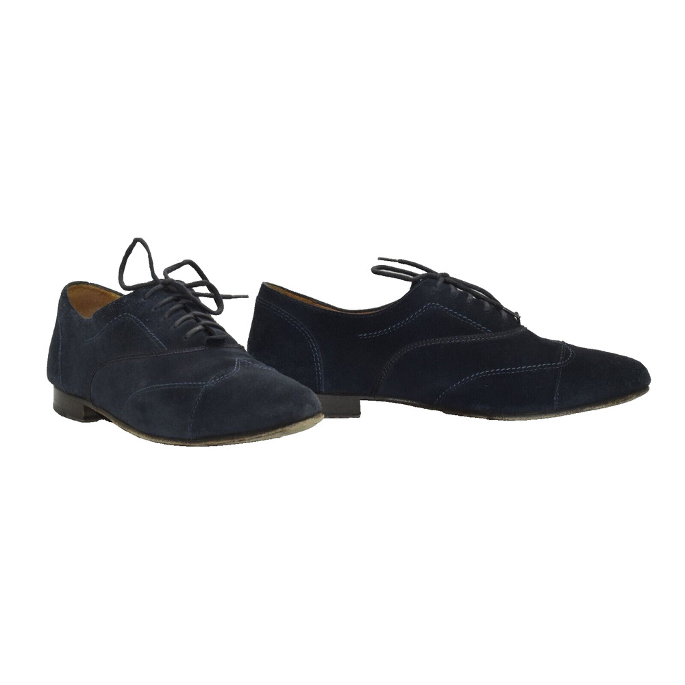 B4 Auth LANVIN Navy Suede Wing Tip Lace Up Oxford Shoes Size 39.5